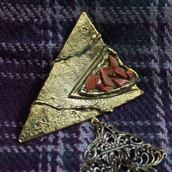 Gold-Tone Art Pin with Goldstone Chips - Picture 2 of 4